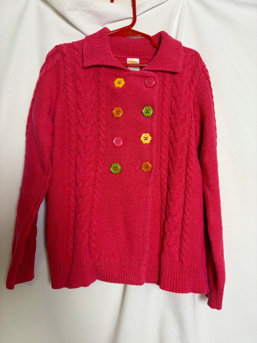 Gymboree Pink Dble Breasted Cardigan w/ Colorful Floral Buttons Girls M (7-8)